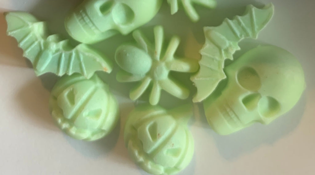 Glow-in-the-dark colored embeds for Pear-anormal Activity goat milk soap