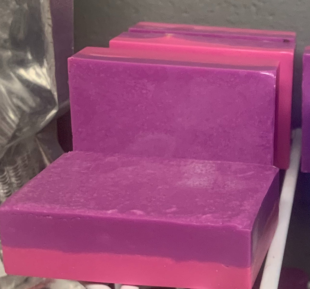 Pink and purple Pear-anormal Activity goat milk soap bars