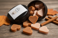 Close-up of heart-shaped autumn spice soy wax melts