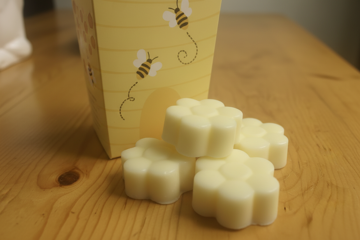Mini flower-shaped goat milk soap bars with bee gift box