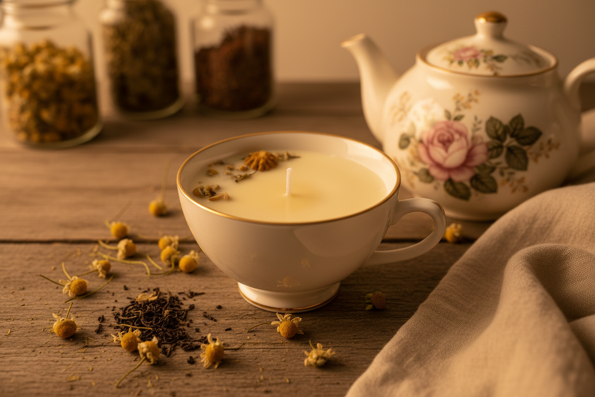 Chamomile Tea Cup Candle - lifestyle photo