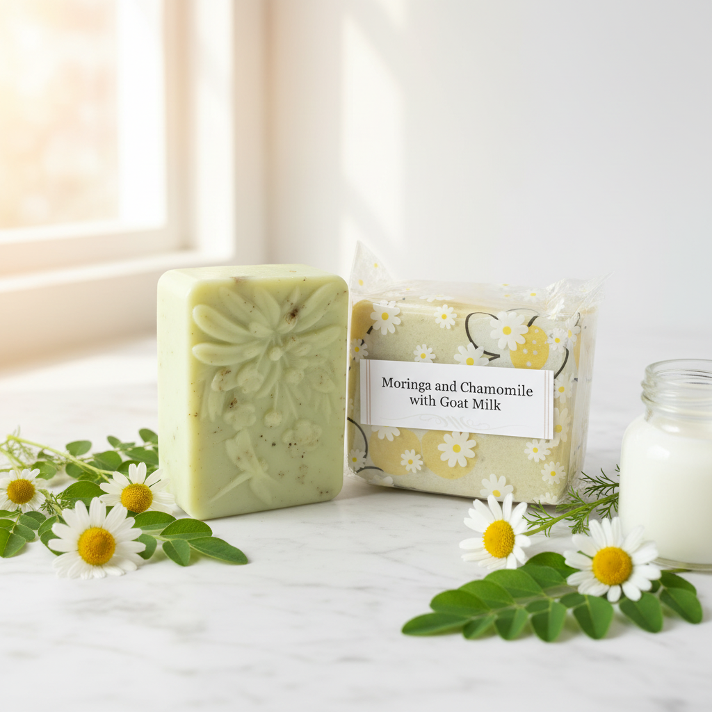 Moringa & Chamomile Goat's Milk Soap - Enhanced Product Photo