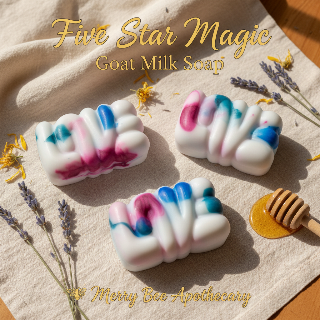Five Star Magic tie-dye goat milk soap bars by Merry Bee Apothecary