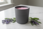 Lavender and sage spa candle open showing pink-lavender soy wax and white wick